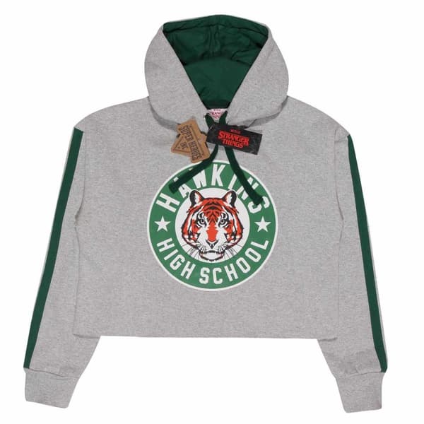 Superheroes Inc. Stranger Things - Hawkins Badge (Womens Black Acid Wash Cropped Pullover) Ex Ex Large