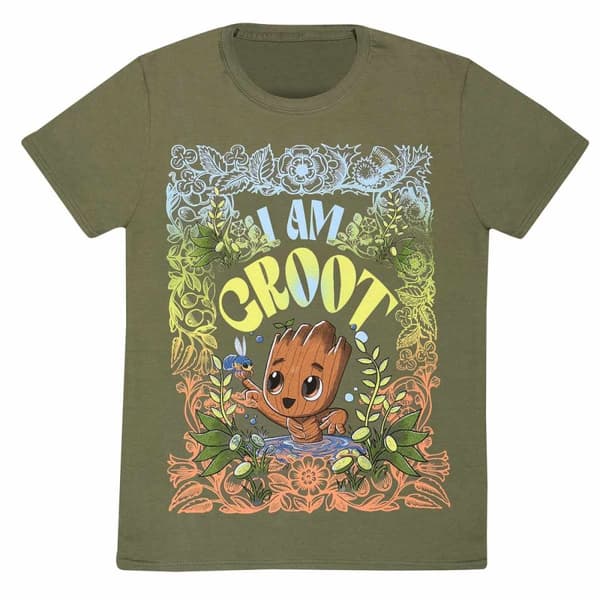 Marvel Studios I Am Groot - Seventies Style (Unisex Olive T-Shirt) Small