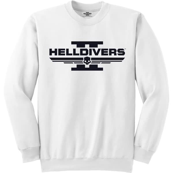 Helldivers 2 - Skull Logo Text (Unisex White Sweatshirt) Small