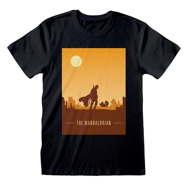 Star Wars: Mandalorian - Retro Poster (Unisex Black T-Shirt) Medium
