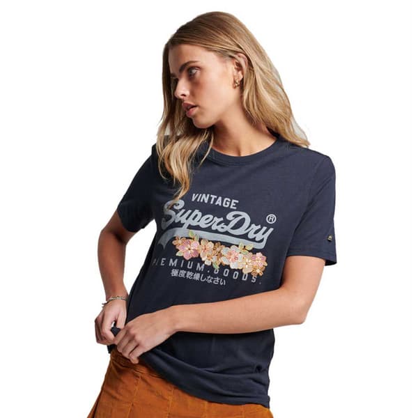 Superdry Vintage Vl Prem G Floral T-shirt Blå 10 Kvinna