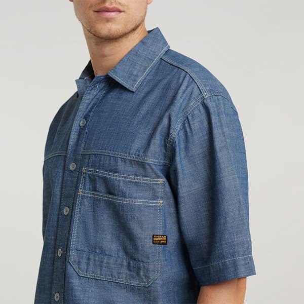 G-star Double Pocket Kortærmet Skjorte Blå M Mand