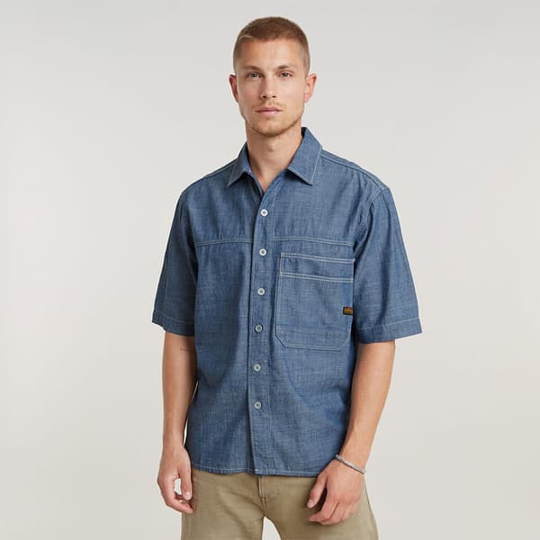 G-star Double Pocket Kortærmet Skjorte Blå M Mand