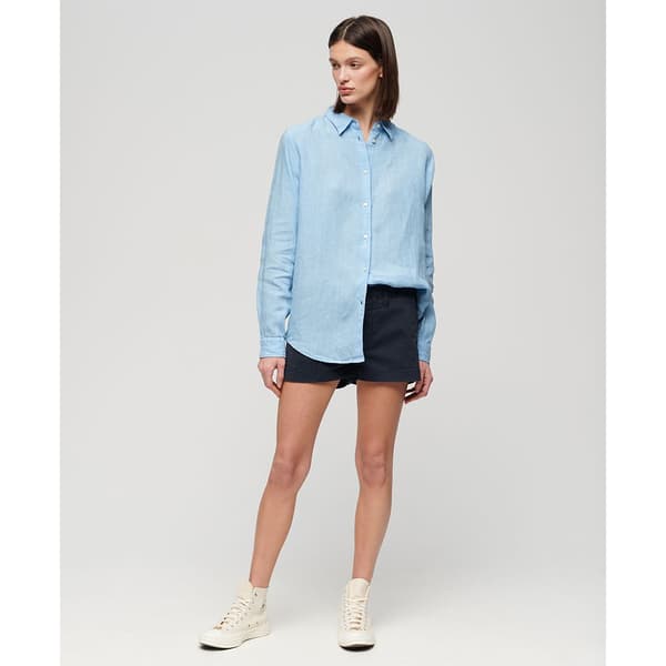 Superdry Casual Linen Boyfriend Kortærmet Skjorte Blå S Kvinde