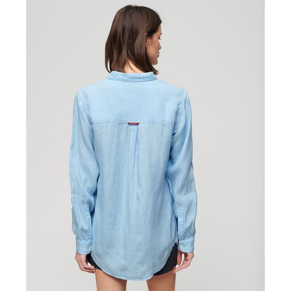 Superdry Casual Linen Boyfriend Kortærmet Skjorte Blå S Kvinde