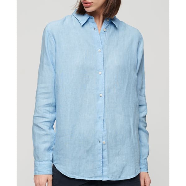 Superdry Casual Linen Boyfriend Kortærmet Skjorte Blå S Kvinde