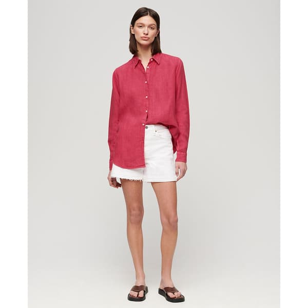 Superdry Casual Linen Boyfriend Kortärmad Skjorta Rosa M Kvinna