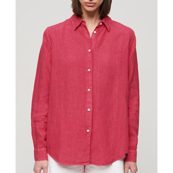 Superdry Casual Linen Boyfriend Kortärmad Skjorta Rosa M Kvinna