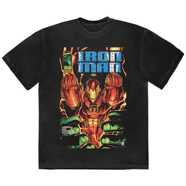 Iron Man Fist Comic Cover T Shirt Black M