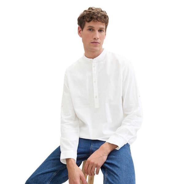 Tom Tailor 1040158 Relaxed Cotton Linen Skjorta Med Långa ärmar Vit S Man