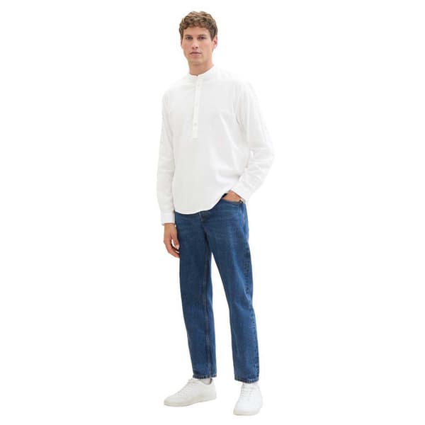 Tom Tailor 1040158 Relaxed Cotton Linen Skjorta Med Långa ärmar Vit S Man