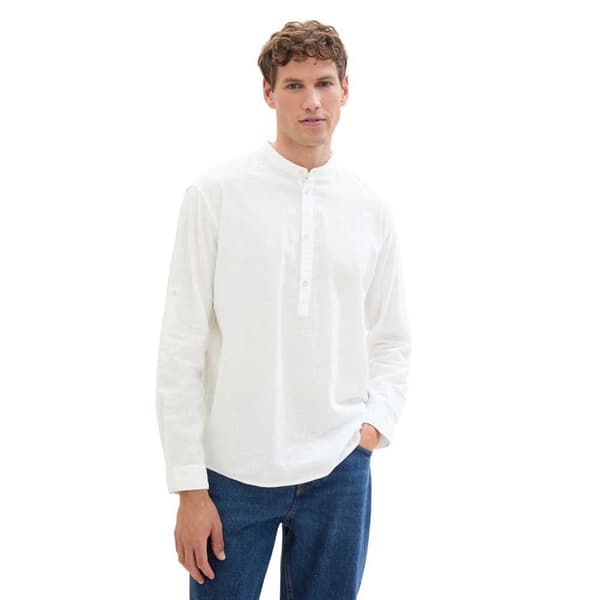 Tom Tailor 1040158 Relaxed Cotton Linen Skjorta Med Långa ärmar Vit S Man
