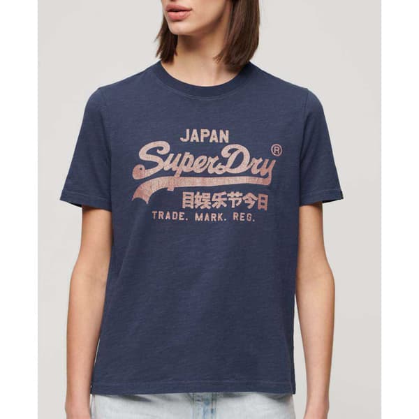 Superdry Metallic Vl Relaxed T-shirt Med Korta ärmar Blå M Kvinna