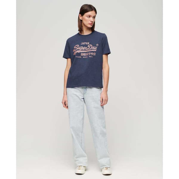 Superdry Metallic Vl Relaxed T-shirt Med Korta ärmar Blå M Kvinna