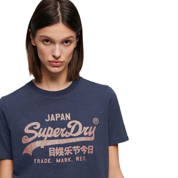 Superdry Metallic Vl Relaxed T-shirt Med Korta ärmar Blå M Kvinna