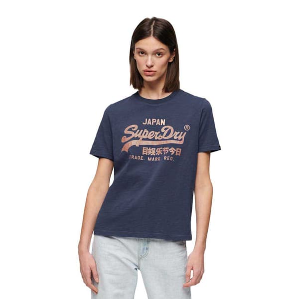Superdry Metallic Vl Relaxed T-shirt Med Korta ärmar Blå M Kvinna