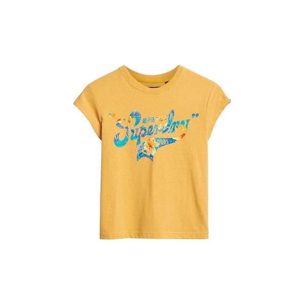 Superdry Floral Scripted T-shirt Med Korta ärmar Gul M Kvinna