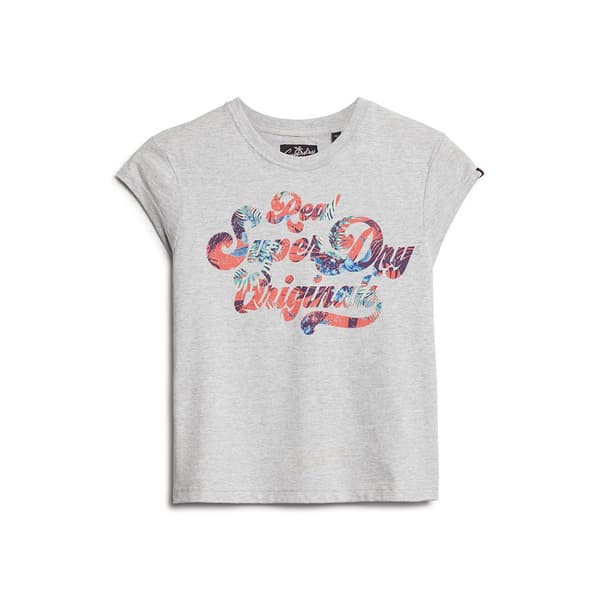 Superdry Floral Scripted T-shirt Med Korta ärmar Grå M Kvinna