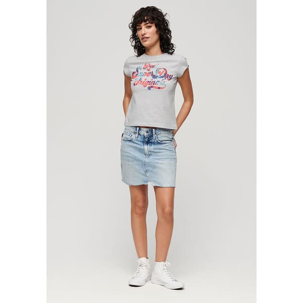 Superdry Floral Scripted T-shirt Med Korta ärmar Grå M Kvinna