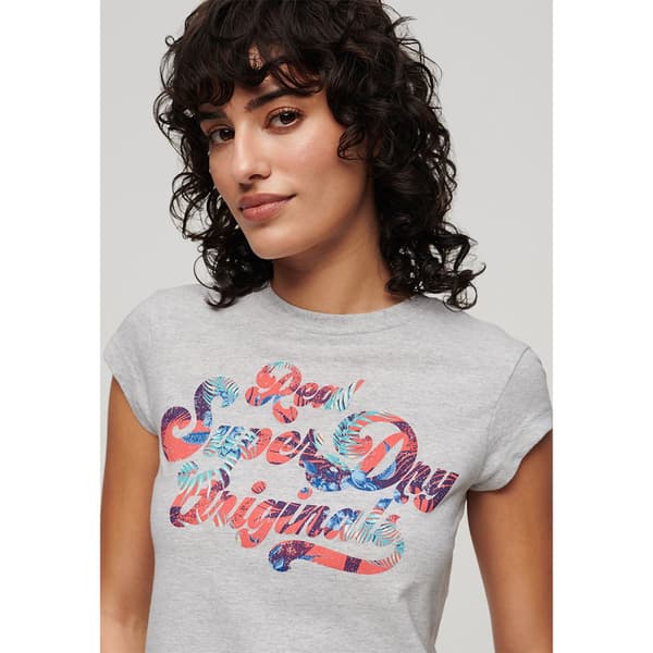 Superdry Floral Scripted T-shirt Med Korta ärmar Grå M Kvinna