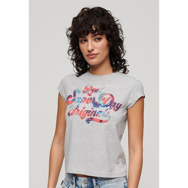 Superdry Floral Scripted T-shirt Med Korta ärmar Grå M Kvinna