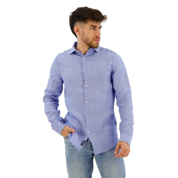 Superdry Studios Casual Linen Pitkähihainen Paita Sininen 3XL Mies