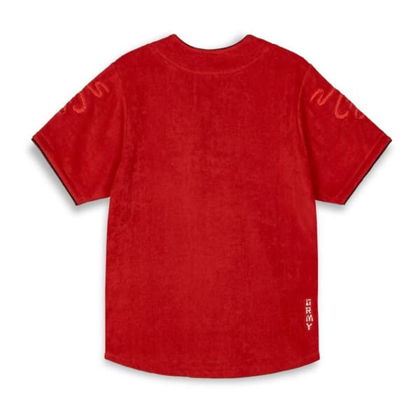 Grimey Lucky Dragon Terry Towelling Baseball Kortärmad T-shirt Med V-ringning Röd L Man