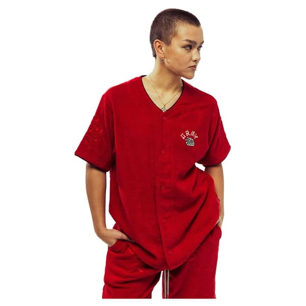 Grimey Lucky Dragon Terry Towelling Baseball Kortärmad T-shirt Med V-ringning Röd L Man