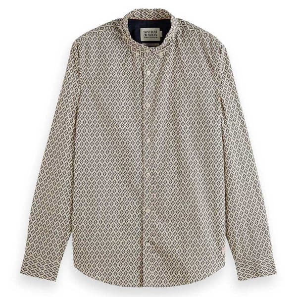 Scotch & Soda Slim Fit Ditsy Aop Skjorte Med Lange ærmer Beige M Mand