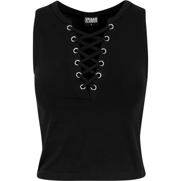 Crop Top Kvinna - Urban Classic - Dam Snörning Kort Top - Svart - Åtsittande - Ärmlös