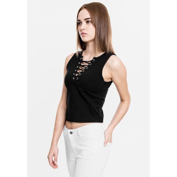 Crop Top Kvinna - Urban Classic - Dam Snörning Kort Top - Svart - Åtsittande - Ärmlös