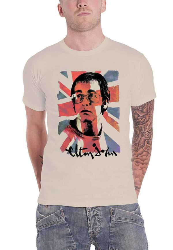 Elton John T Shirt Union Jack Logo Official Mens Natural Natural XXL