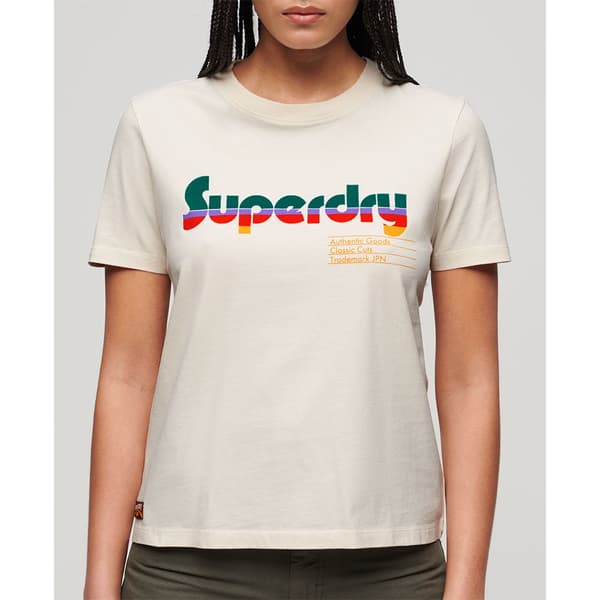 Superdry Retro Flock Relaxed T-shirt Med Korta ärmar Beige XS Kvinna