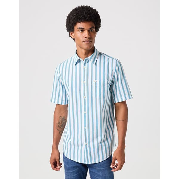 Wrangler 112353167 Kortärmad Skjorta Blå S Man