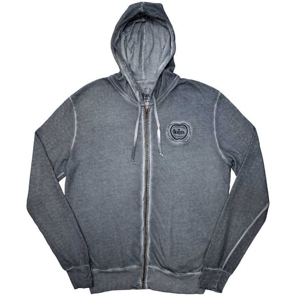 The Beatles Unisex Zipped Hoodie: Apple Logo Stone Wash (X-Large)
