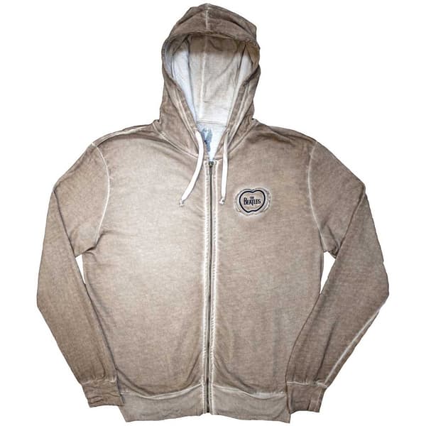 The Beatles Unisex Zipped Hoodie: Apple Logo Stone Wash (Small)