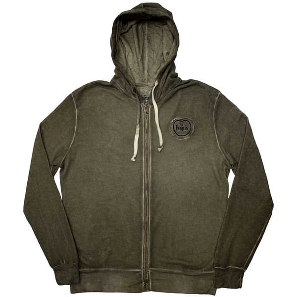 The Beatles Unisex Zipped Hoodie: Apple Logo Stone Wash (Small)