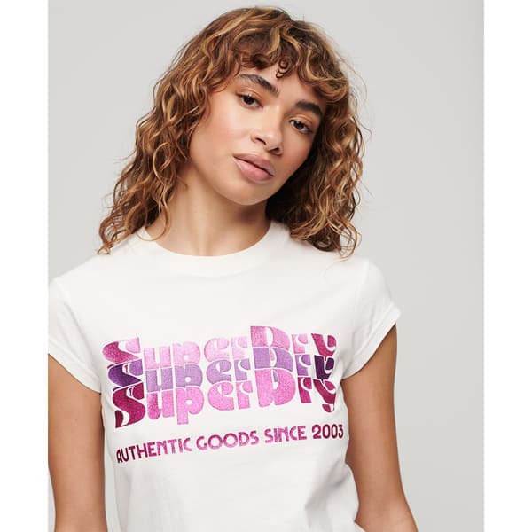 Superdry Retro Glitter Logo Cap T-shirt Med Korta ärmar Rosa S Kvinna