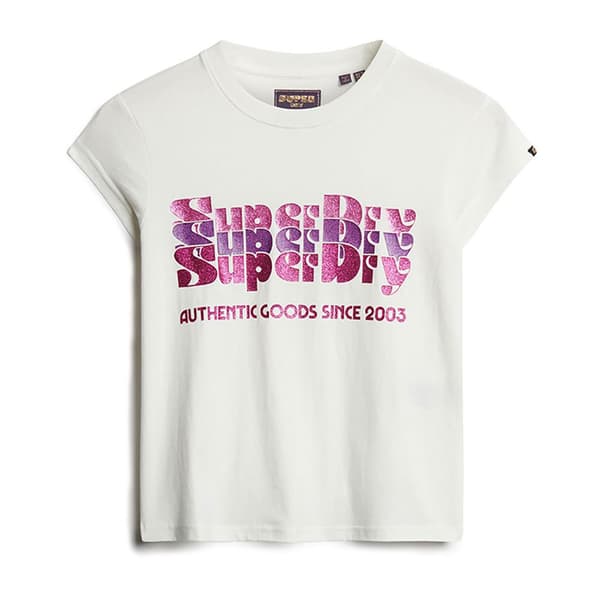 Superdry Retro Glitter Logo Cap T-shirt Med Korta ärmar Rosa S Kvinna