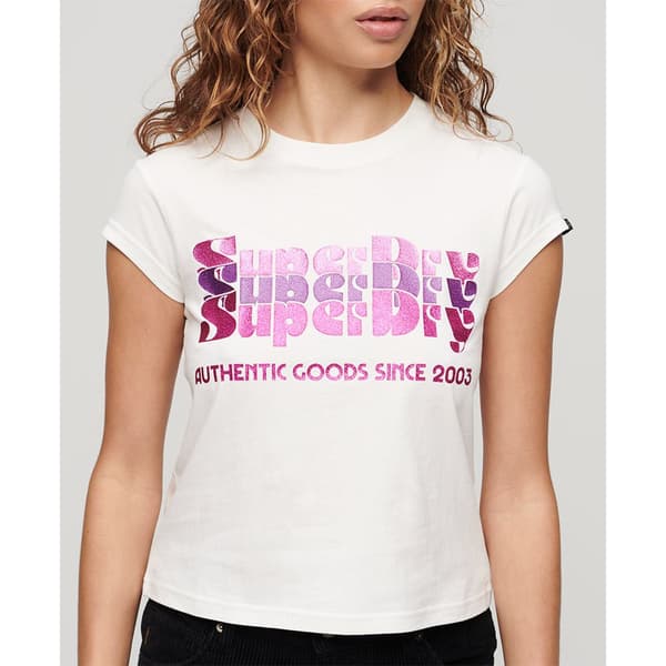 Superdry Retro Glitter Logo Cap T-shirt Med Korta ärmar Rosa S Kvinna