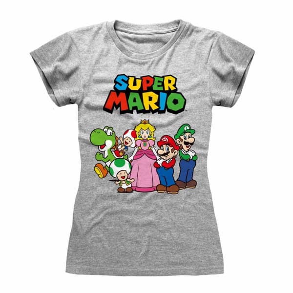 Nintendo Super Mario - Vintage Group - Fitted Heather Grey T-Shirt - Medium