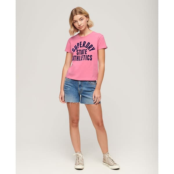 Superdry Varsity Flocked Fitted T-shirt Med Korta ärmar Rosa S Kvinna