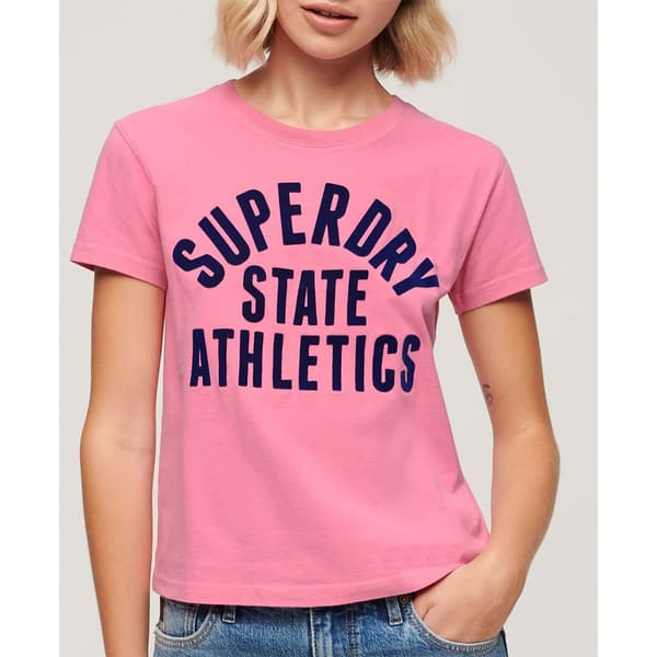 Superdry Varsity Flocked Fitted T-shirt Med Korta ärmar Rosa S Kvinna