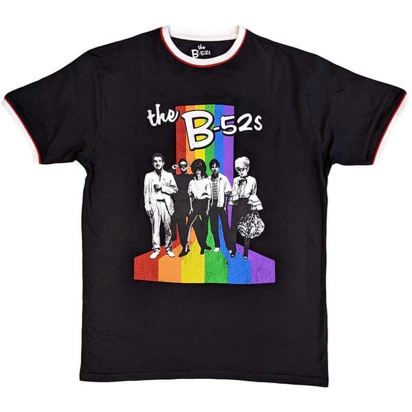 B52s Unisex Ringer T-Shirt: Rainbow Stripes Ringer (XX-Large)