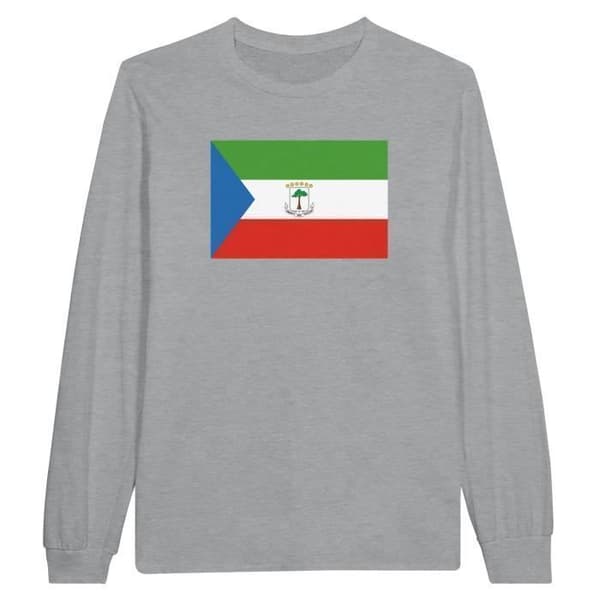 Långärmad t-shirt - Ekvatorialguineas flagga - Grå - 100% bomull - Klassisk passform - Unisex