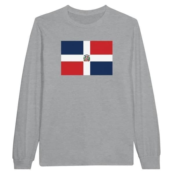T-shirt - Ej specificerat - Flagga Dominikanska republiken - 100% bomull - Långa ärmar - Grå