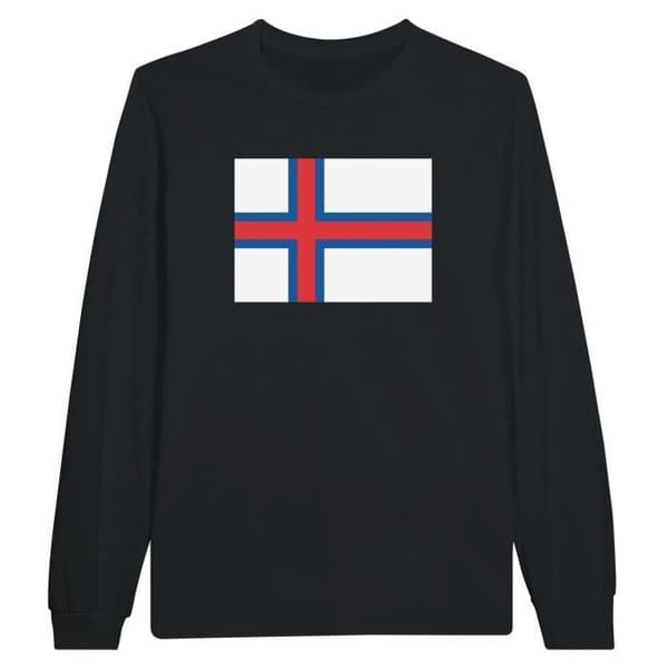 Färöarnas flagga långärmad T-shirt - PIXELFORMA - Vanlig - Svart - Långärmad - Klassisk krage