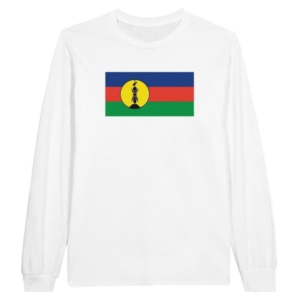 Långärmad T-shirt - Nya Kaledoniens flaggor - Vit - 100% bomull - Klassisk passform - Unisex