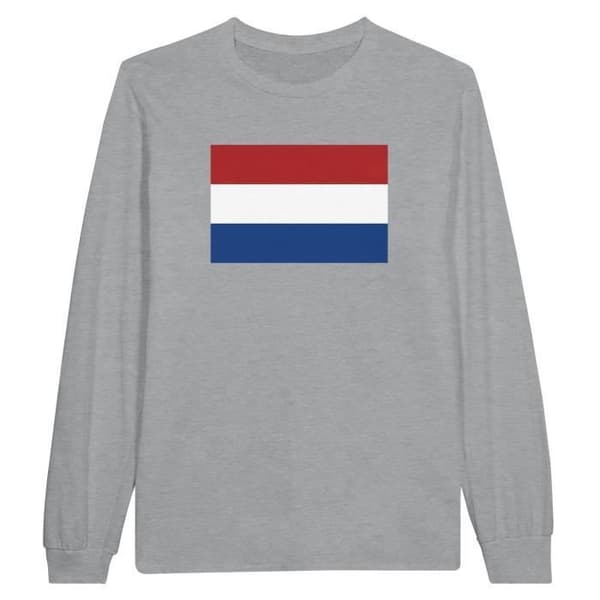 Långärmad T-shirt - Nederländernas flagga - Grå - 100% bomull - Långärmad - Rundad hals