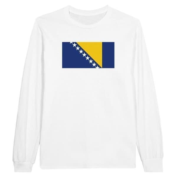 T-shirt - Flagga av Bosnien och Hercegovina - Vit - 100% bomull - Långärmad - Standard passform